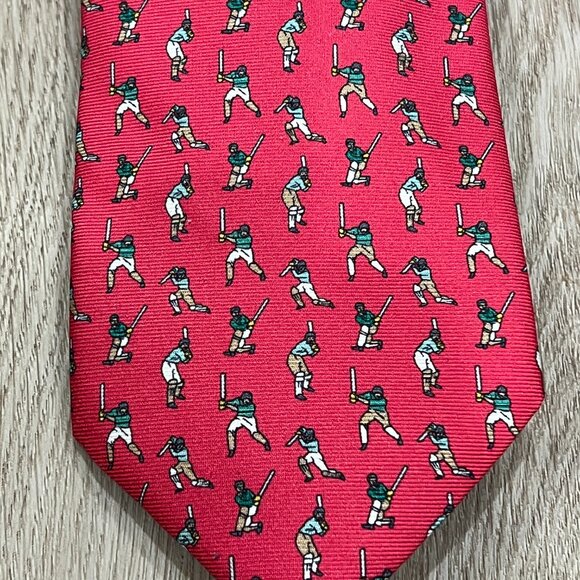ETON Red Cricket Player Patterned Silk Tie - Picture 2 of 4